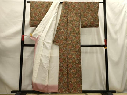 平和屋着物■上質な小紋 花唐草文 正絹 逸品 AABG1186sx
