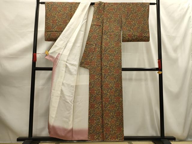 平和屋着物■上質な小紋 花唐草文 正絹 逸品 AABG1186sx