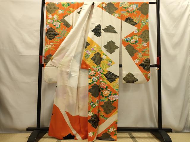 平和屋着物■豪華振袖　駒刺繍　松皮菱花文　金彩　正絹　逸品　AABG1187sx