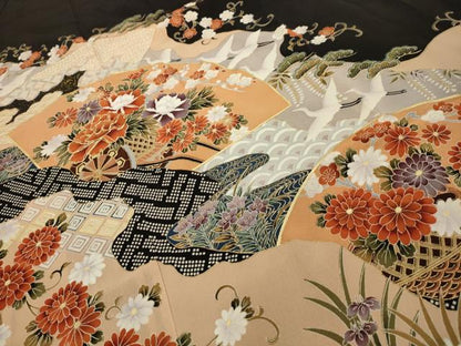 平和屋着物■豪華黒留袖　駒刺繍　松竹梅飛鶴花車文　金彩　正絹　逸品　AABG1189sx