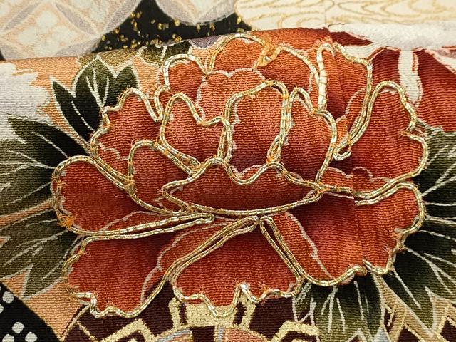 平和屋着物■豪華黒留袖　駒刺繍　松竹梅飛鶴花車文　金彩　正絹　逸品　AABG1189sx