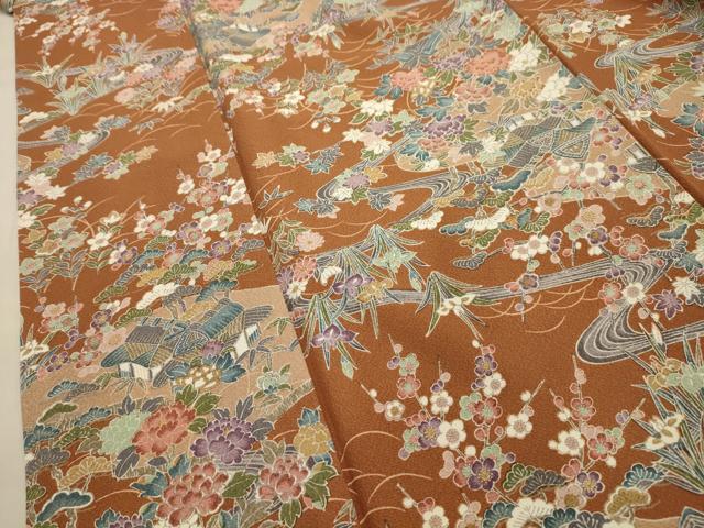 平和屋着物■上質な小紋　松竹梅風景文　正絹　逸品　AABG1190sx