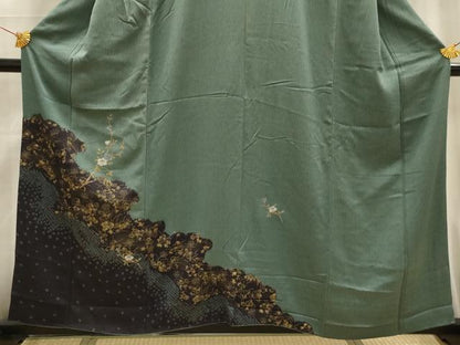 平和屋着物■訪問着　刺繍　草花文　金糸　金彩　正絹　逸品　AABG1197sx