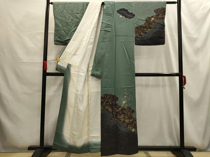 平和屋着物■訪問着　刺繍　草花文　金糸　金彩　正絹　逸品　AABG1197sx