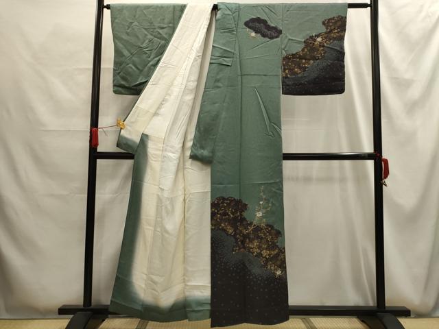 平和屋着物■訪問着　刺繍　草花文　金糸　金彩　正絹　逸品　AABG1197sx