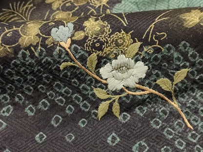 平和屋着物■訪問着　刺繍　草花文　金糸　金彩　正絹　逸品　AABG1197sx