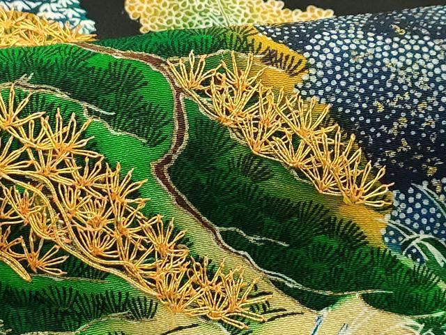 平和屋着物■豪華黒留袖　駒刺繍　風景文　金彩　正絹　逸品　AABG1211sx