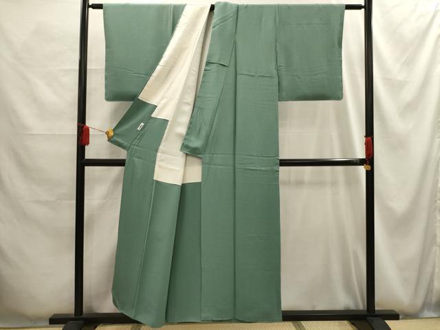 平和屋着物■上質な色無地　紋意匠　千草色　正絹　逸品　AABG1214sx
