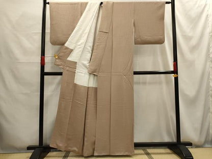 平和屋着物■上質な色無地　紋意匠　白茶色　正絹　逸品　AABG1215sx