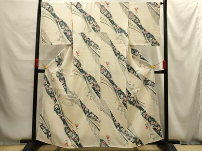 平和屋着物■上質な小紋　孔雀羽花文　銀彩　正絹　逸品　AABG1236sx