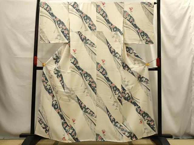 平和屋着物■上質な小紋　孔雀羽花文　銀彩　正絹　逸品　AABG1236sx