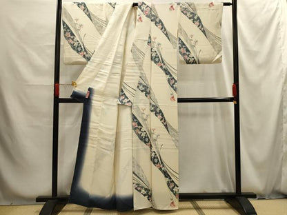 平和屋着物■上質な小紋　孔雀羽花文　銀彩　正絹　逸品　AABG1236sx