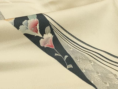 平和屋着物■上質な小紋　孔雀羽花文　銀彩　正絹　逸品　AABG1236sx