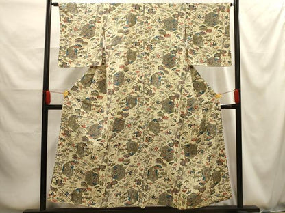 平和屋着物■上質な小紋　型染め　松竹梅亀甲花文　正絹　逸品　AABG1245sx