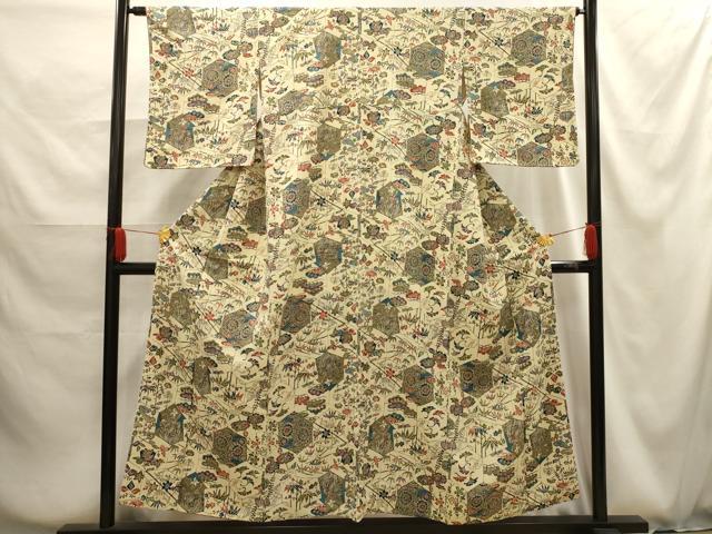 平和屋着物■上質な小紋　型染め　松竹梅亀甲花文　正絹　逸品　AABG1245sx