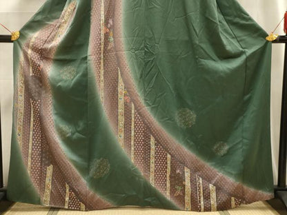 平和屋着物■訪問着 絞り 草花文 暈し染め 金彩 正絹 逸品 AABG1266sx