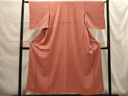 平和屋着物■上質な色無地　作家物　紋意匠　甚三紅色　正絹　逸品　AABG1289sx