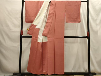 平和屋着物■上質な色無地　作家物　紋意匠　甚三紅色　正絹　逸品　AABG1289sx