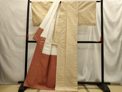 平和屋着物■上質な紬 亀甲文 正絹 逸品 AABG1296sx