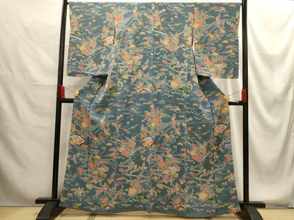 平和屋着物■上質な小紋　型染め　松竹梅流水花籬文　正絹　逸品　AABG1300sx