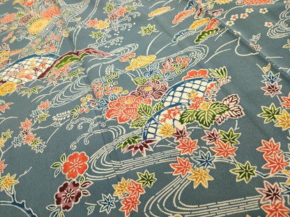平和屋着物■上質な小紋　型染め　松竹梅流水花籬文　正絹　逸品　AABG1300sx