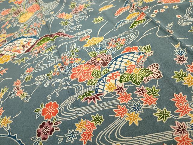 平和屋着物■上質な小紋　型染め　松竹梅流水花籬文　正絹　逸品　AABG1300sx