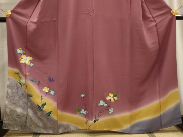 平和屋着物■訪問着　花蝶文　暈し染め　金彩　正絹　逸品　AABG1305sx
