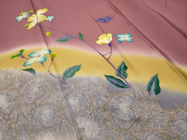 平和屋着物■訪問着　花蝶文　暈し染め　金彩　正絹　逸品　AABG1305sx