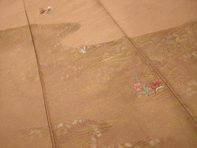 平和屋着物■訪問着　刺繍　流水花文　金彩　正絹　逸品　AABG1312sx