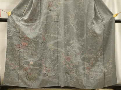 平和屋着物■訪問着　刺繍　流水花文　正絹　逸品　AABG1317sx