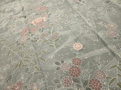 平和屋着物■訪問着　刺繍　流水花文　正絹　逸品　AABG1317sx