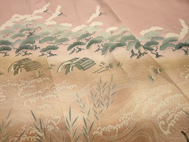 平和屋着物■訪問着　飛鶴浜松文　暈し染め　金彩　正絹　逸品　AABG1322sx