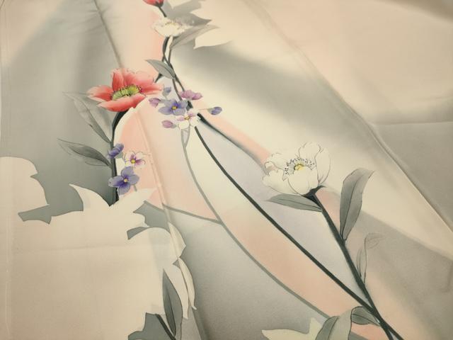 平和屋着物■訪問着　手描き　草花文　暈し染め　正絹　逸品　AABG1324sx