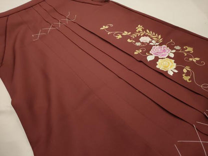 平和屋着物●女性　行灯袴　刺繍　花唐草文　小豆色　金銀糸　洗える着物　AABG1332sx