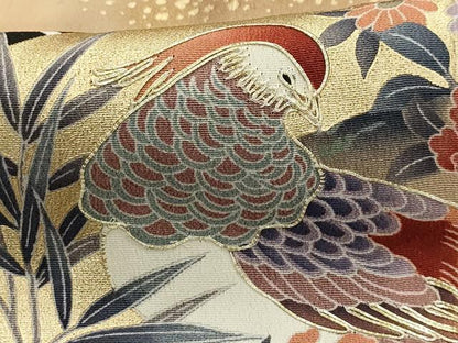 平和屋着物■豪華黒留袖 駒刺繍 扇面花鳥文 金彩 正絹 逸品 AABG1335sx