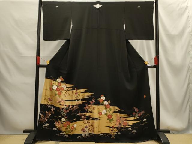 平和屋着物■豪華黒留袖　作家物　霞花文　金彩　正絹　逸品　AABG1337sx