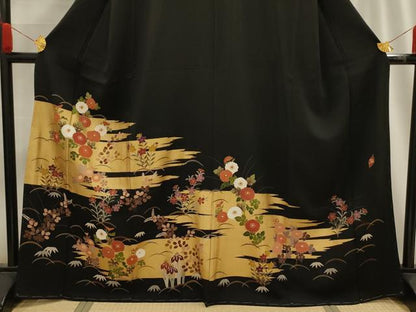 平和屋着物■豪華黒留袖　作家物　霞花文　金彩　正絹　逸品　AABG1337sx