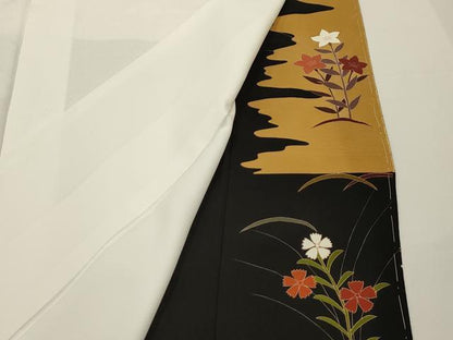 平和屋着物■豪華黒留袖　作家物　霞花文　金彩　正絹　逸品　AABG1337sx