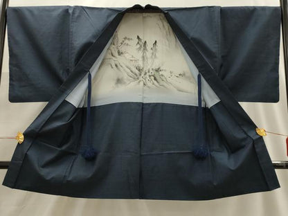 平和屋着物●男性　本場大島紬　アンサンブル　長襦袢(袷)セット　100亀甲　総詰め　証紙付き　正絹　逸品　AABG1344sx