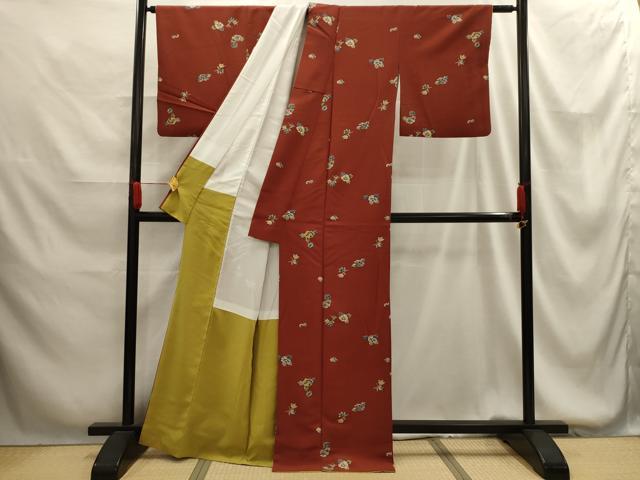 平和屋着物■上質な小紋　型染め　草花文　正絹　逸品　AABG1352sx