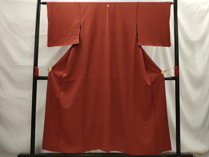 平和屋着物■上質な色無地 小槌地紋 赤錆色 正絹 逸品 AABG1355sx