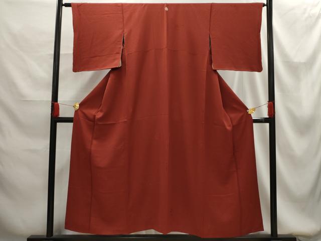 平和屋着物■上質な色無地 小槌地紋 赤錆色 正絹 逸品 AABG1355sx