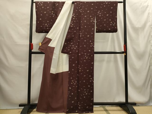平和屋着物■上質な小紋　扇面文　鬼しぼ縮緬　正絹　逸品　AABG1371sx