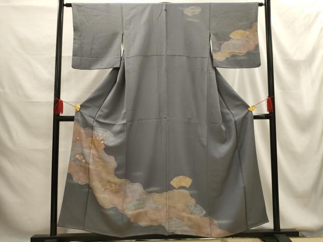 平和屋着物■訪問着　絞り　刺繍　地紙花文　金糸　金銀彩　正絹　逸品　AABG1380sx