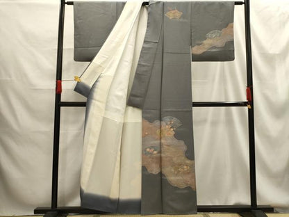 平和屋着物■訪問着　絞り　刺繍　地紙花文　金糸　金銀彩　正絹　逸品　AABG1380sx