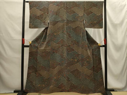 平和屋着物■上質な小紋 花鳥文 鬼しぼ縮緬 正絹 逸品 AABG1387sx