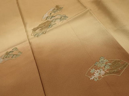 平和屋着物■訪問着 刺繍 地紙風景文 暈し染め 金糸 正絹 逸品 AABG1390sx