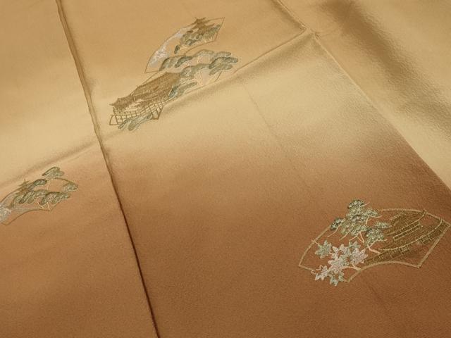 平和屋着物■訪問着 刺繍 地紙風景文 暈し染め 金糸 正絹 逸品 AABG1390sx