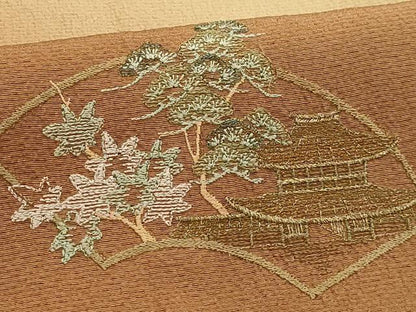 平和屋着物■訪問着 刺繍 地紙風景文 暈し染め 金糸 正絹 逸品 AABG1390sx