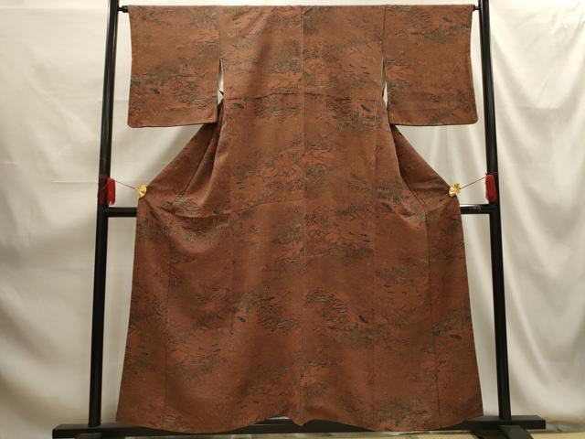 平和屋着物■上質な小紋 風景文 鬼しぼ縮緬 正絹 逸品 AABG1398sx